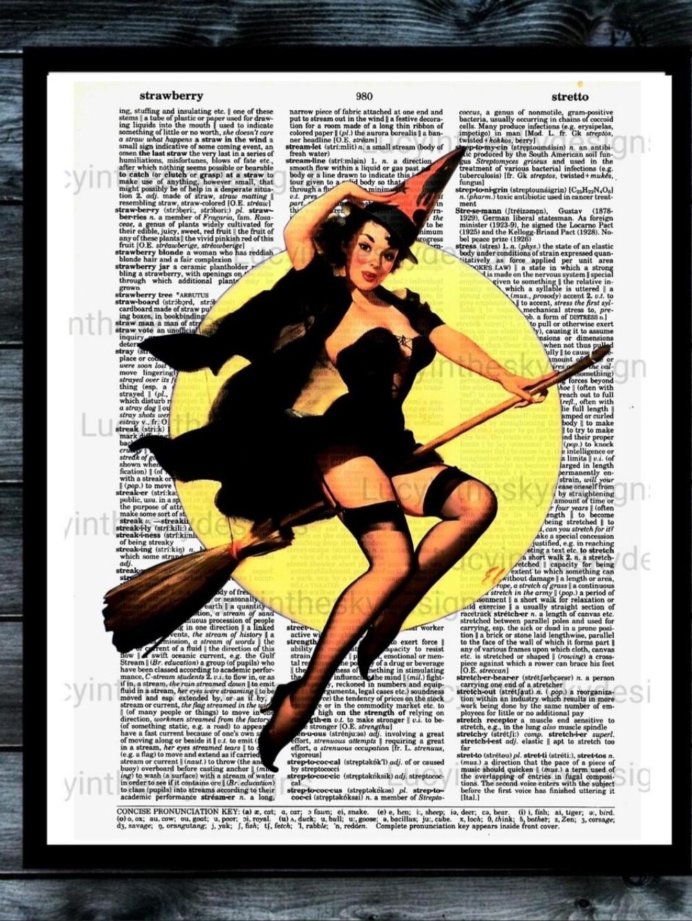 Witch Vintage Halloween Pinup on Dictionary Book Page Everyday is Halloween